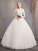 Spitze Brautkleider Elfenbein Illusion Ausschnitt halbe bodenlangen Prinzessin Brautkleid