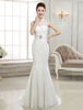 Spitze Brautkleider Elfenbein Meerjungfrau Brautkleid Backless Stehkragen ärmellose Strass Perlen Brautkleid mit Zug