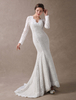 Spitze Brautkleider Meerjungfrau Langarm Brautkleid Elfenbein V-Ausschnitt Backless Brautkleider mit Zug
