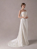 Spitze Brautkleider Trägerlos Elfenbein Perlen Satin Sash Bögen Maxi Brautkleid Mit Zug