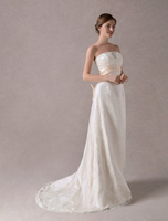 Spitze Brautkleider Trägerlos Elfenbein Perlen Satin Sash Bögen Maxi Brautkleid Mit Zug