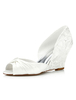 Spitze Brautschuhe Elfenbein Keil Peep verdreht Slip-on Hochzeitsschuhe