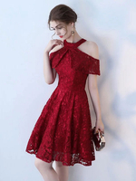 Spitze Cocktailkleid 2021 Halfter Kurzarm Knielangen Social Homecoming Party Kleider