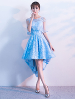 Spitze Cocktailkleider kurze High Low Heimkehr Kleid halbe Hülse Baby Blue Party Kleider