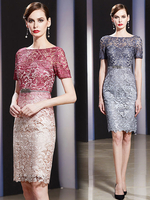 Spitze Cocktailkleider Ombre Enge Mutter der Braut Kleid Kurzarm knielangen Hochzeitsgast Kleid
