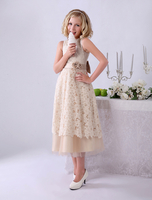 Spitze Festkleid für Mädchen in Champagnerfarbe mit Gürtel Milanoo