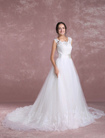 Spitze Hochzeit Kleid in Elfenbeinfarbe mit Reißverschluss Satingewebe und Kunstdiamanten und viereckigem Ausschnitt