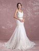 Spitze Hochzeit Kleid mit Spaghettiträger Satingewebe in Elfenbeinfarbe natürliche Taillenlinie 50cm