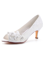 Spitze Hochzeit Schuhe 2021 Peep Toe Blumen Perlen Schuhe der Brautmutter Elfenbein Braut Schuhe