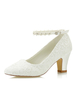 Spitze Hochzeit Schuhe Elfenbein wies Toe Blumen Perlen Knöchelriemen Brautschuhe