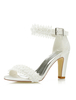 Spitze Hochzeit Schuhe High Heel offene Zehe Blumen Perlen Knöchelriemen Braut Sandalen