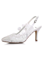 Spitze Hochzeit Schuhe Kitten Heel Toe Flower Satin Brautschuhe spitz