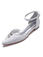 Spitze Hochzeit Schuhe Spitz Perle Strass Knöchelriemen Weiß Brautschuhe