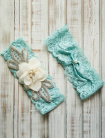 Spitze Hochzeit Strumpfband Mint Grün Strass Perle Perlen Braut Strumpfband mit Blume