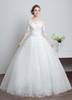 Spitze Hochzeitskleid aus der Schulter Elfenbein A Line Lace Up halben Hülse bodenlangen Brautkleid