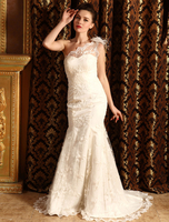 Spitze Hochzeitskleid One-Shoulder Flower Gericht Zug Mermaid Brautkleid