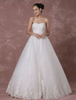 Spitze Hochzeitskleid Sweetheart rückenfreie trägerlosen Brautkleid a-Linie Sicke Luxus Brautkleid