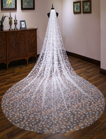 Spitze Hochzeitsschleier Blumen lange Kathedrale Wasserfall One Tier Schnittkante Brautschleier