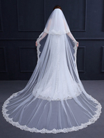 Spitze Hochzeitsschleier Kathedrale Wasserfall Ecru Weiß Applique Lange Brautschleier