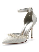 Spitze Hochzeitsschuhe Elfenbein Perlen Spitze Zehen Stiletto Absatz Fersen Brautschuhe