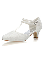 Spitze Hochzeitsschuhe Elfenbein Spitz T Typ Schnalle Detail Vintage Brautschuhe