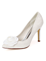 Spitze Hochzeitsschuhe Elfenbein spitzen Zehenblumen Stiletto Heel Brautschuhe