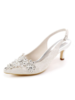 Spitze Hochzeitsschuhe spitzen Zehen Strass Kätzchen Ferse Slingbacks Brautschuhe