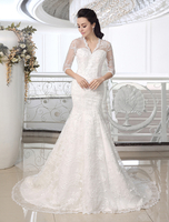 Spitze Mermaid-Brautkleid mit Illusion-Ärmeln und Hof-Schleppe