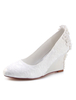 Spitze Mutter Schuhe 2021 Elfenbein Runder Zeh Perlen Keilhochzeit Schuhe