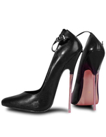 Spitze Pumps aus Leder mit High-Heels und Fesselriemchen in Schwarz