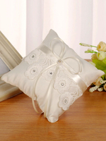 Spitze Ring Bearer Kissen Bänder Strass Perlen Perlen Hochzeit Kissen