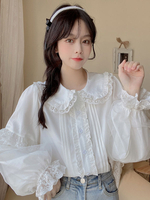 Spitze Rüschen Lolita Blusen Lolita Top Langarmbluse Weißes Lolita Shirt
