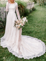 Spitze Schlichtes Brautkleid lang mit Schnürung A-Linie- Standesamtkleid