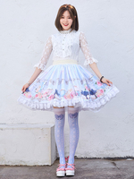 Spitze Sweet Lolita SK Hell Himmelblau Blumendruck Lolita Röcke