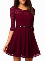 Spitzekleid Burgunderrot Midi Kleid
