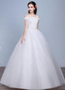 Spitzen-Brautkleid aus der Schulter Stock Länge Schnürschuh Applique Brautkleid mit Perlen Pailletten