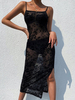 Spitzenkleid für Frauen Gothic Black Spaghetti Polyester Damenkleid