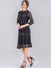 Spitzenkleider Aprikose Kleid Mit Spitze 3/4 Ärmel mit Durchziehband und Rundkragen Damenmode Kleider für Herbst Spitze und Alltag