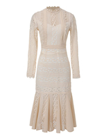 Spitzenkleider Aprikose Kleid Mit Spitze mit dehnbarem Design und Rundkragen Kleider Damenmode Langarm Cutouts für Frühling und Herbst Spitze