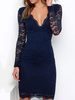 Spitzenkleider Blau Kleid Mit Spitze mit rückenfreiem Design V-Ausschnitt Kleider Damenmode Langarm Cutouts für Sommer Spitze