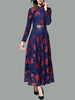 Spitzenkleider Blau Kleid Mit Spitze mit Stehkragen Langarm Kleider Damenmode und Gürtel für Frühling und Herbst im eleganten Stil Spitze