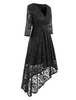 Spitzenkleider Burgunderrot Kleid Mit Spitze mit High-Low Design V-Ausschnitt Kleider Damenmode 1/2 Ärmel für Frühling und Herbst