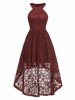 Spitzenkleider Burgunderrot Jewel Neck Ärmellos Polyester Klassische Midikleider