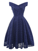 Spitzenkleider Dark Navy V-Ausschnitt Ärmellose offene Schulter Spitze Hollow Out Retro Wickelkleider