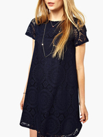 Spitzenkleider Dunkelblau Kleid Mit Spitze überdimensional Kurzarm U-Halsausschnitt Damenmode Kleider und Sommer Spitze und Party