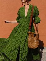 Spitzenkleider Grün Kleid Mit Spitze V-Ausschnitt 3/4 Ärmel Kleider Damenmode mit Spitzen für Herbst im schicken & modischen Style Polyester