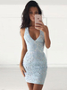 Spitzenkleider Hellschiefergrau Kleid Mit Spitze mit rückenfreiem Design V-Ausschnitt Kleider Damenmode ärmellos für Sommer im sexyen Style Spitze