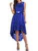 Spitzenkleider Königsblau Jewel Neck Ärmellose Schleife Schärpe Sheer High Low Kleider