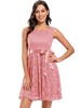 Spitzenkleider Pink Jewel Neck Ärmellose Spitze Polyester Lässige Midikleider