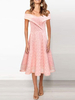 Spitzenkleider Pink Off-The-Shoulder Ärmellose; geschichtete; plissierte; klassische Kleider mit Blumendruck